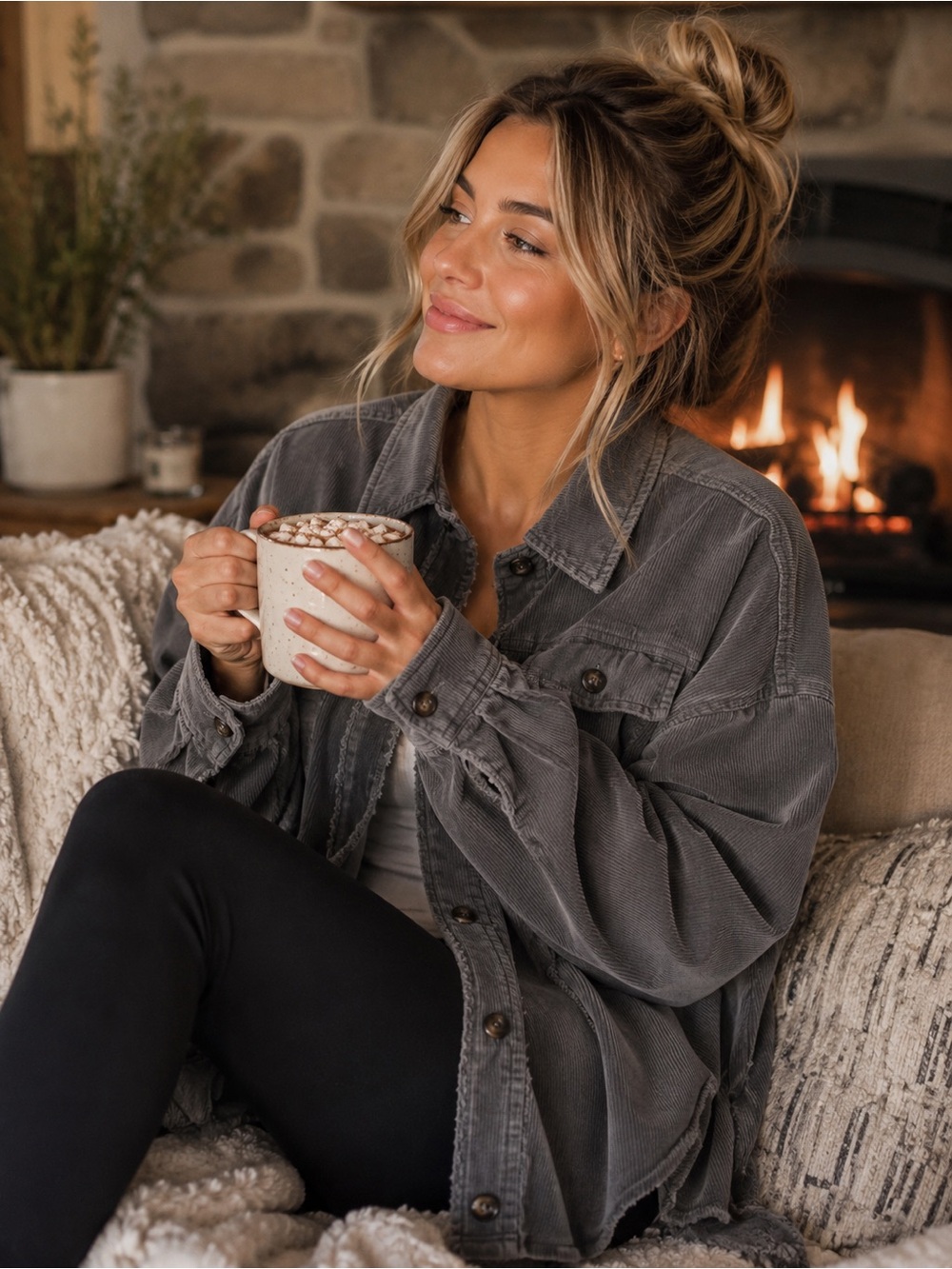 Sweet Love Gray Corduroy Button-Down Shacket